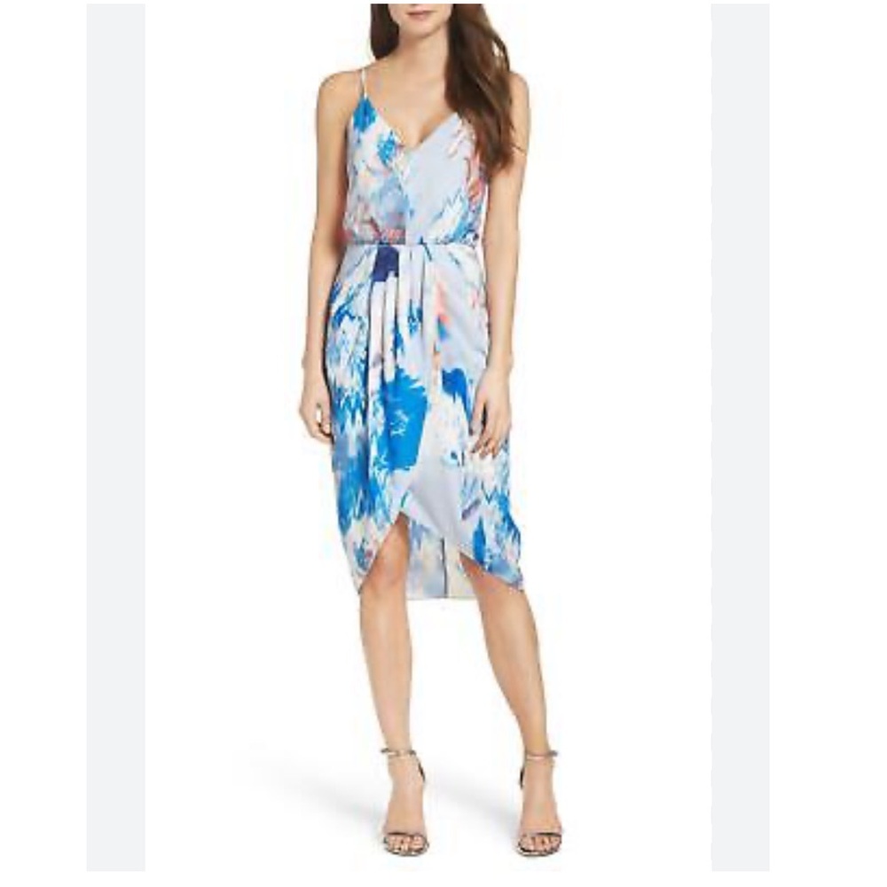 Chelsea28 Blue and White Asymmetrical Dress